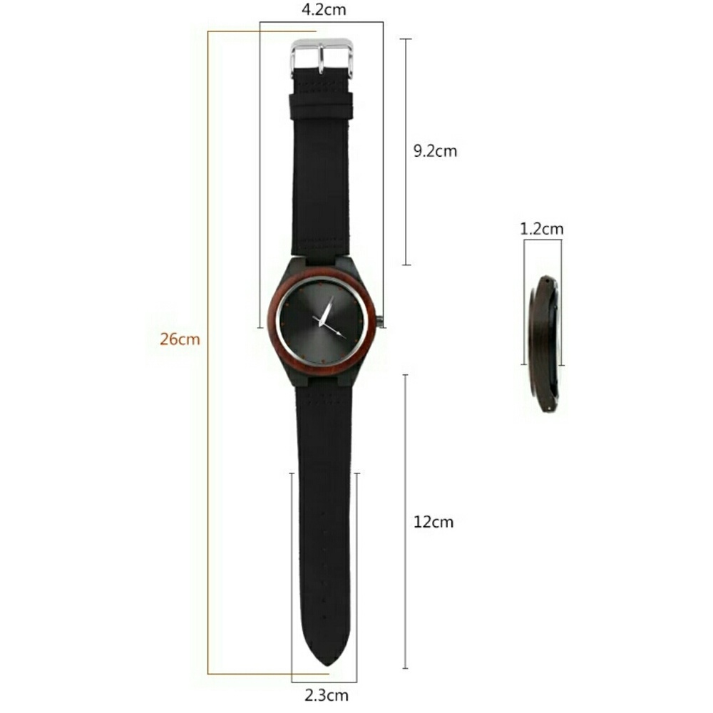 NEW MEN'S GENUINE BAMBOO WATCH W/LEATHER BAND - Picture 4 of 7